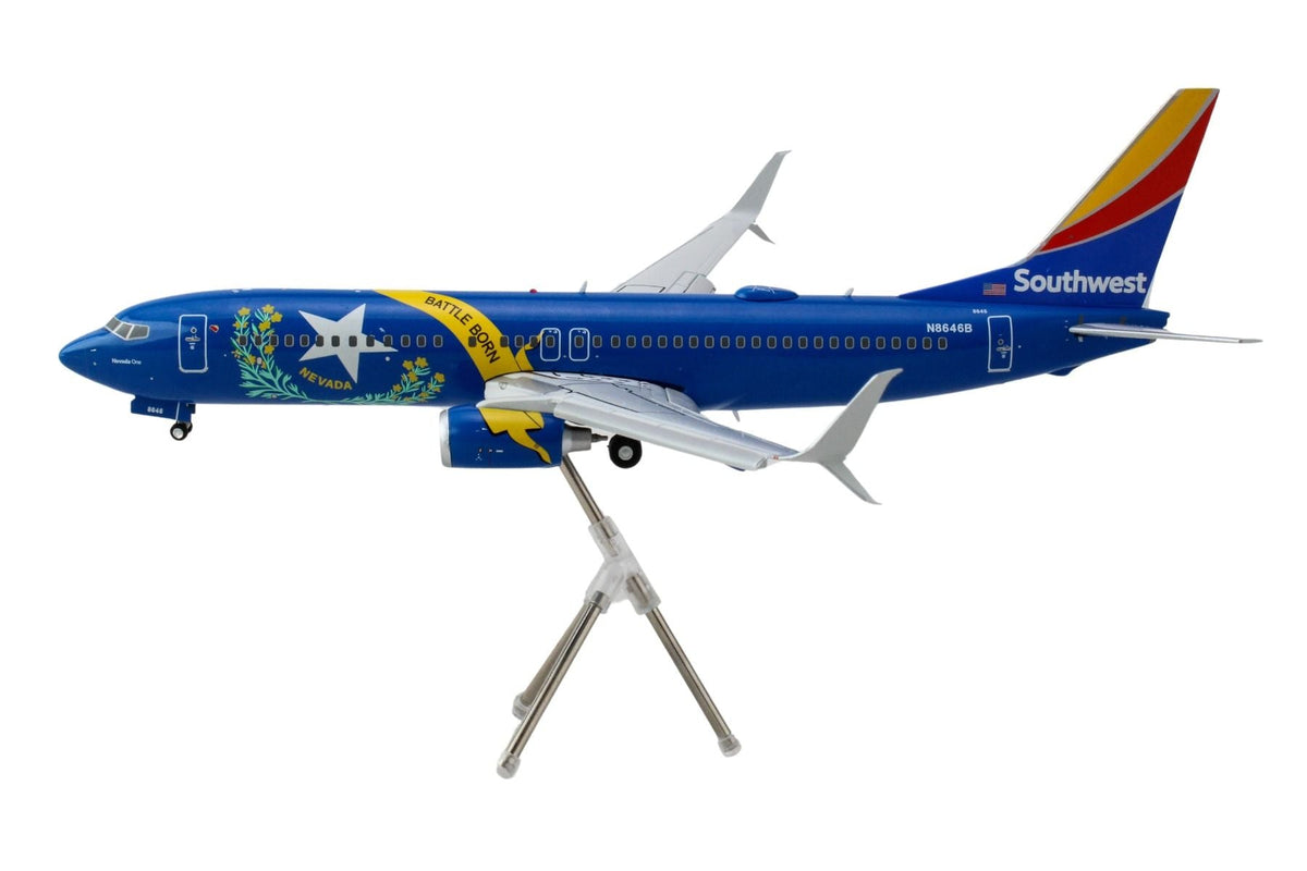 Boeing 737-800 Commercial Aircraft with Flaps Down "Southwest Airlines - Nevada One" (N8646B) Blue with Tail Stripes "Gemini 200" Series 1/200 Diecast Model Airplane by GeminiJets-GeminiJets-ModelCars.com
