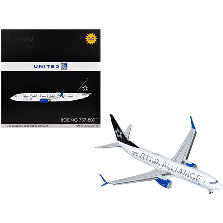 Boeing 737-800 Commercial Aircraft with Flaps Down "United Airlines Star Alliance" (N76516) White with Black Tail "Gemini 200" Series 1/200 Diecast Model Airplane by GeminiJets-GeminiJets-ModelCars.com