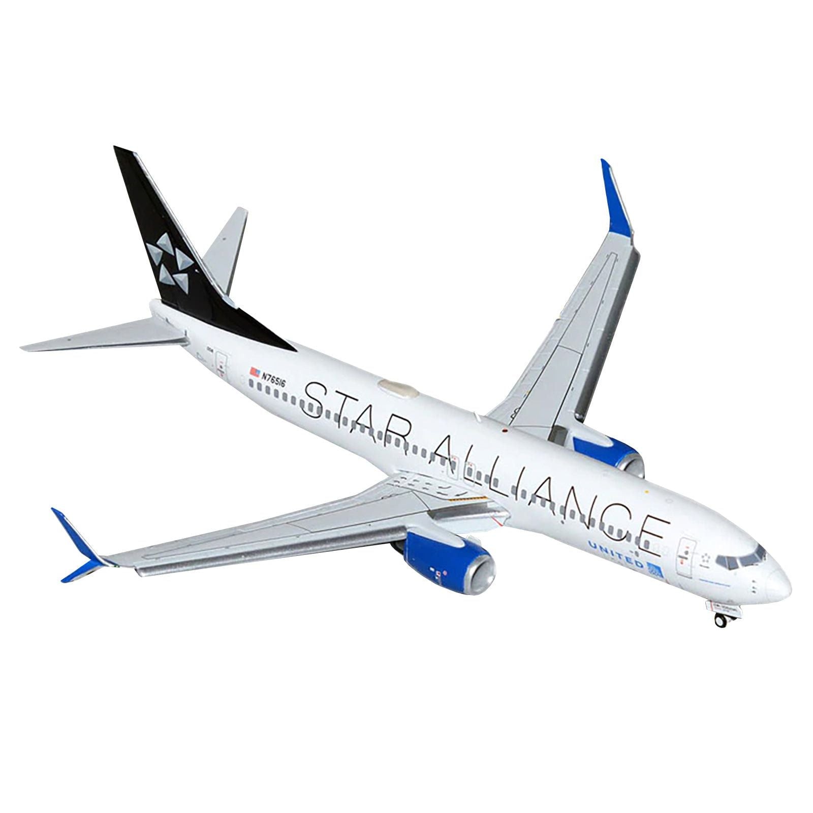 Boeing 737 - 800 Commercial Aircraft with Flaps Down "United Airlines Star Alliance" (N76516) White with Black Tail "Gemini 200" Series 1/200 Diecast Model Airplane by GeminiJets - GeminiJets - ModelCars.com