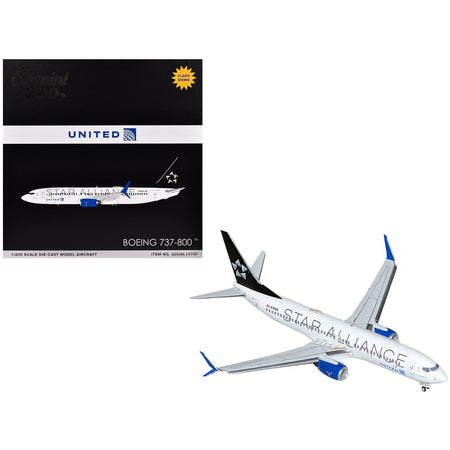 Boeing 737 - 800 Commercial Aircraft with Flaps Down "United Airlines Star Alliance" (N76516) White with Black Tail "Gemini 200" Series 1/200 Diecast Model Airplane by GeminiJets - GeminiJets - ModelCars.com