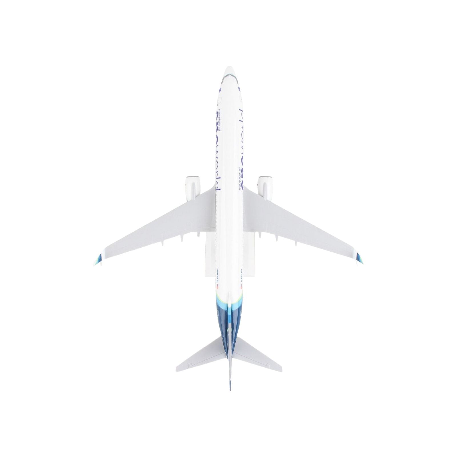 Boeing 737 - 900 Commercial Aircraft "Alaska Airlines - One World" (N487AS) White with Blue Tail (Snap - Fit) 1/130 Plastic Model by Skymarks - Skymarks - ModelCars.com