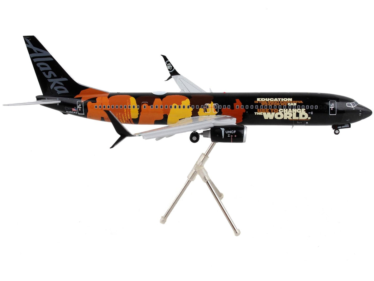 Boeing 737-900ER Commercial Aircraft with Flaps Down "Alaska Airlines - Our Commitment" Black with Graphics "Gemini 200" Series 1/200 Diecast Model Airplane by GeminiJets-GeminiJets-ModelCars.com