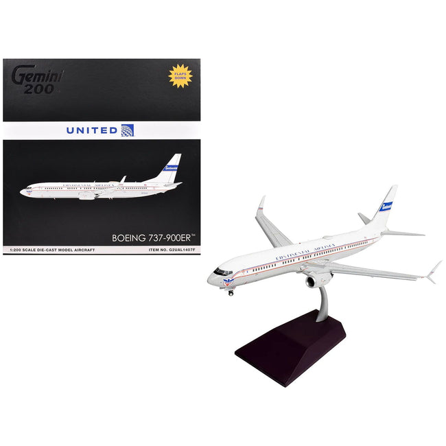 Boeing 737-900ER Commercial Aircraft with Flaps Down "Continental Airlines - United Airlines" (N75435) White with Red and Blue Stripes "Gemini 200" Series 1/200 Diecast Model Airplane by GeminiJets-GeminiJets-ModelCars.com