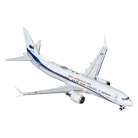 Boeing 737 MAX 8 BBJ Transport Aircraft "Royal Australian Air Force (RAAF)" (A62 - 002) White with Blue Stripes "Gemini Macs" Series 1/400 Diecast Model Airplane by GeminiJets - GeminiJets - ModelCars.com