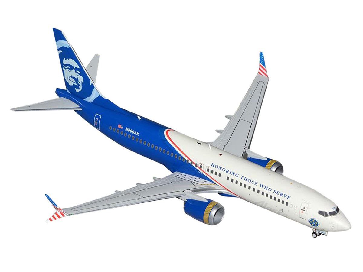Boeing 737 MAX 8 Commercial Aircraft "Alaska Airlines - Honoring Those Who Serve" (N806AK) White and Blue "Gemini 200" Series 1/200 Diecast Model Airplane by GeminiJets-GeminiJets-ModelCars.com