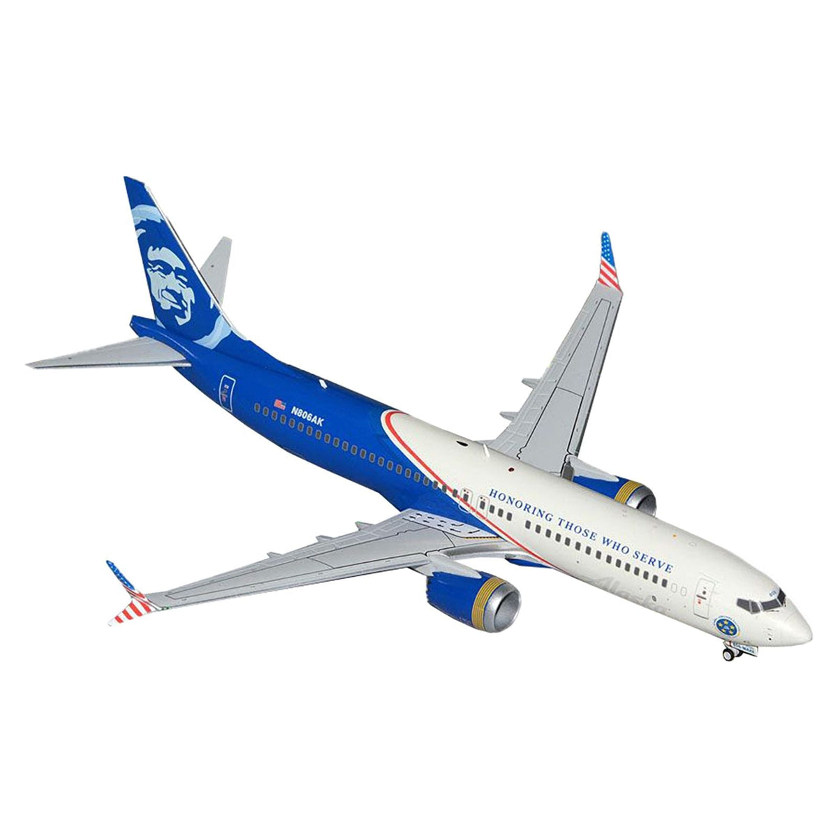 Boeing 737 MAX 8 Commercial Aircraft "Alaska Airlines - Honoring Those Who Serve" (N806AK) White and Blue "Gemini 200" Series 1/200 Diecast Model Airplane by GeminiJets-GeminiJets-ModelCars.com