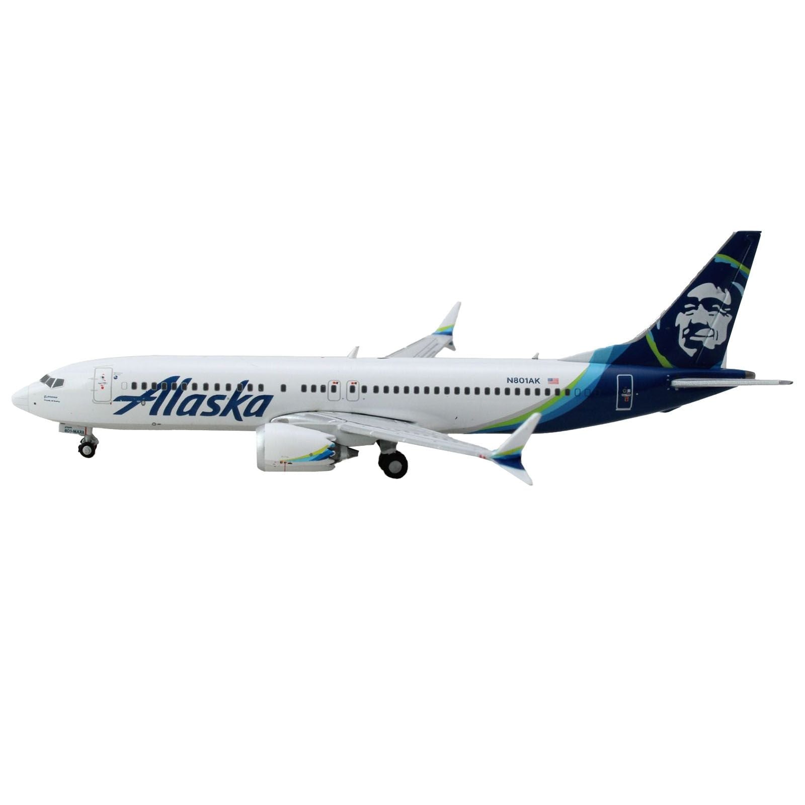 Boeing 737 MAX 8 Commercial Aircraft "Alaska Airlines" (N801AK) White with Blue Tail 1/400 Diecast Model Airplane by GeminiJets - GeminiJets - ModelCars.com