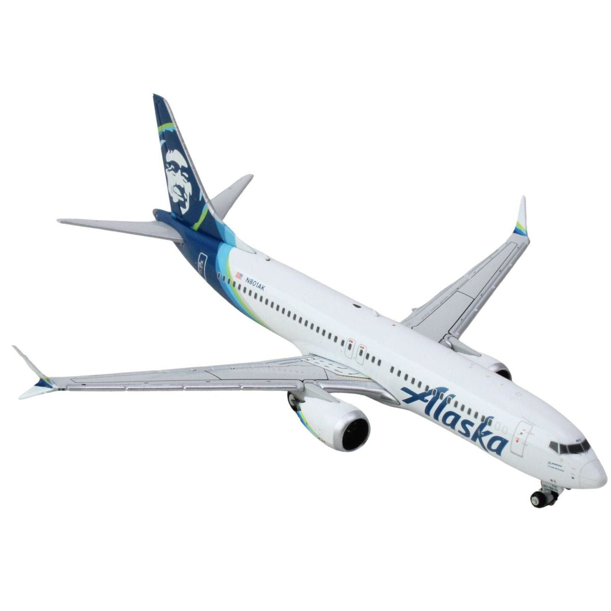 Boeing 737 MAX 8 Commercial Aircraft "Alaska Airlines" (N801AK) White with Blue Tail 1/400 Diecast Model Airplane by GeminiJets-GeminiJets-ModelCars.com