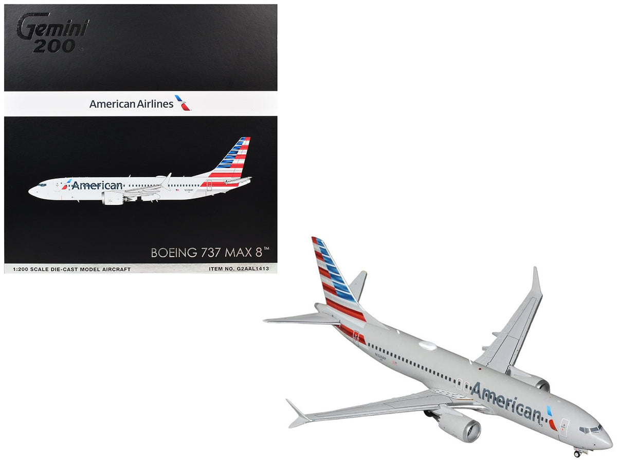 Boeing 737 MAX 8 Commercial Aircraft "American Airlines" (N326RP) Gray with Striped Tail "Gemini 200" Series 1/200 Diecast Model by GeminiJets-GeminiJets-ModelCars.com