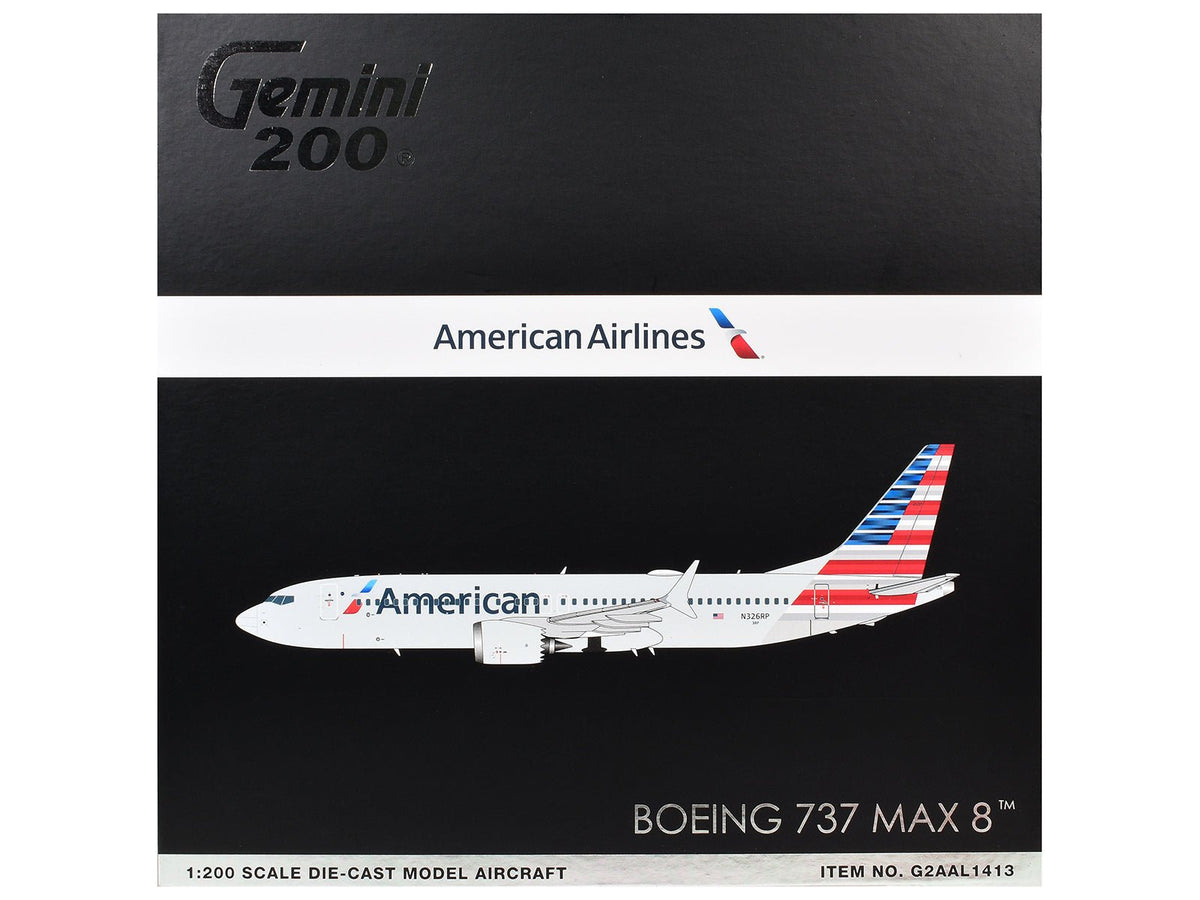 Boeing 737 MAX 8 Commercial Aircraft "American Airlines" (N326RP) Gray with Striped Tail "Gemini 200" Series 1/200 Diecast Model by GeminiJets-GeminiJets-ModelCars.com