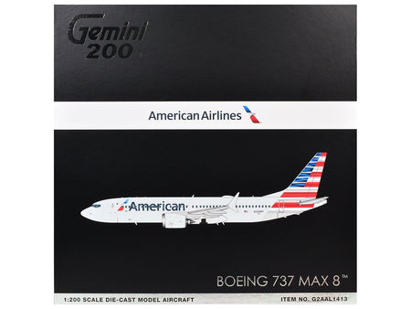 Boeing 737 MAX 8 Commercial Aircraft "American Airlines" (N326RP) Gray with Striped Tail "Gemini 200" Series 1/200 Diecast Model by GeminiJets-GeminiJets-ModelCars.com