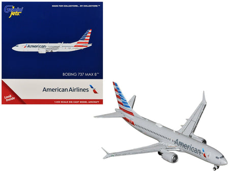 Boeing 737 MAX 8 Commercial Aircraft "American Airlines" (N326RP) Gray with Striped Tail Series 1/400 Diecast Model by GeminiJets-GeminiJets-ModelCars.com