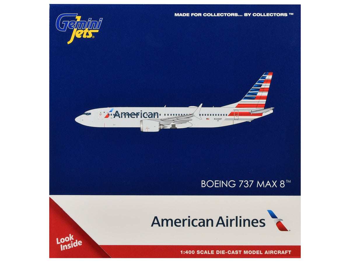 Boeing 737 MAX 8 Commercial Aircraft "American Airlines" (N326RP) Gray with Striped Tail Series 1/400 Diecast Model by GeminiJets-GeminiJets-ModelCars.com