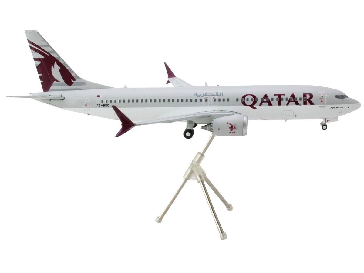 Boeing 737 MAX 8 Commercial Aircraft "Qatar Airways" Gray and White with Tail Graphics "Gemini 200" Series 1/200 Diecast Model Airplane by GeminiJets-GeminiJets-ModelCars.com
