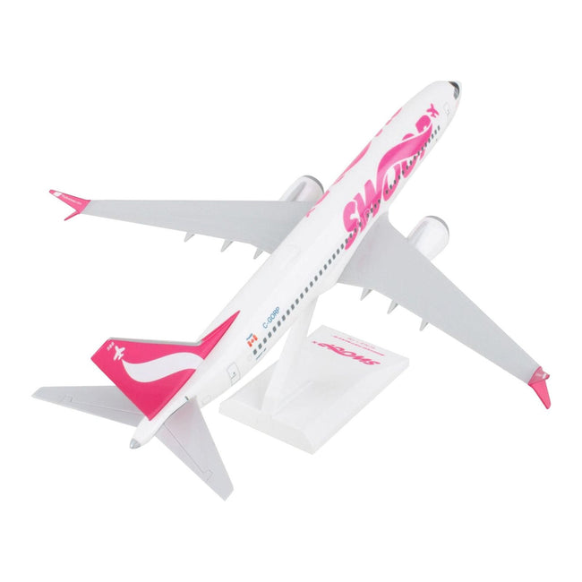 Boeing 737 MAX 8 Commercial Aircraft "Swoop" (C - GORP) White with Pink Tail (Snap - Fit) 1/130 Plastic Model by Skymarks - Skymarks - ModelCars.com