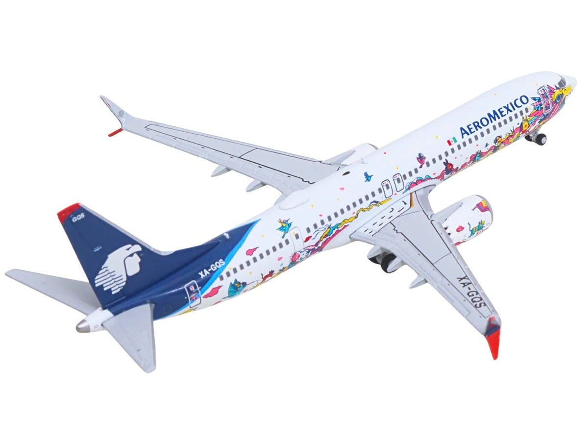 Boeing 737 MAX 9 Commercial Aircraft "Aeromexico - Kukulcan" (XA-GQS) White with Graphics and Blue Tail 1/400 Diecast Model by GeminiJets-GeminiJets-ModelCars.com