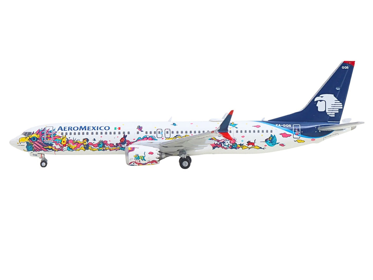 Boeing 737 MAX 9 Commercial Aircraft "Aeromexico - Kukulcan" (XA-GQS) White with Graphics and Blue Tail 1/400 Diecast Model by GeminiJets-GeminiJets-ModelCars.com