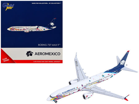 Boeing 737 MAX 9 Commercial Aircraft "Aeromexico - Kukulcan" (XA-GQS) White with Graphics and Blue Tail 1/400 Diecast Model by GeminiJets-GeminiJets-ModelCars.com