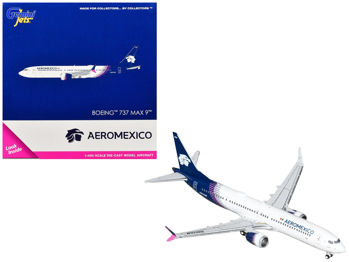 Boeing 737 MAX 9 Commercial Aircraft "Aeromexico" (N804AM) White with Blue Tail 1/400 Diecast Model Airplane by GeminiJets-GeminiJets-ModelCars.com