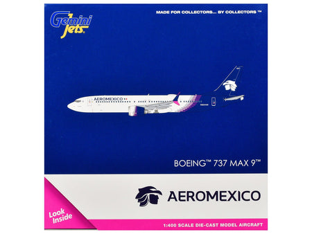 Boeing 737 MAX 9 Commercial Aircraft "Aeromexico" (N804AM) White with Blue Tail 1/400 Diecast Model Airplane by GeminiJets-GeminiJets-ModelCars.com