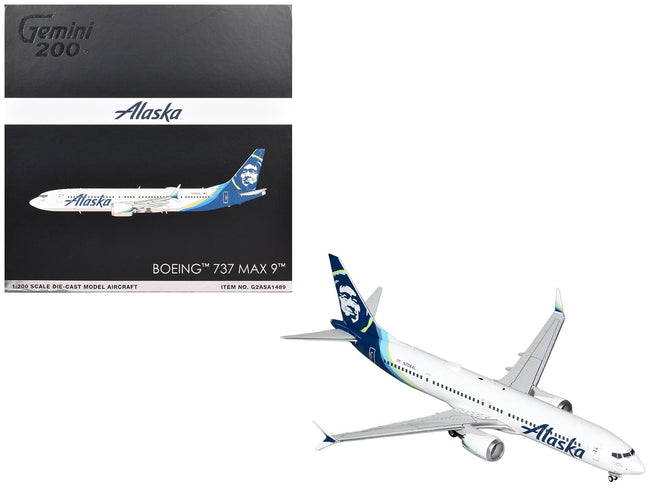 Boeing 737 MAX 9 Commercial Aircraft "Alaska Airlines" (N708AL) White with Blue Tail "Gemini 200" Series 1/200 Diecast Model Airplane by GeminiJets-GeminiJets-ModelCars.com