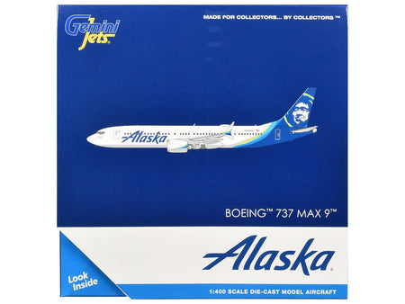 Boeing 737 MAX 9 Commercial Aircraft "Alaska Airlines" (N708AL) White with Blue Tail Graphics 1/400 Diecast Model by GeminiJets-GeminiJets-ModelCars.com