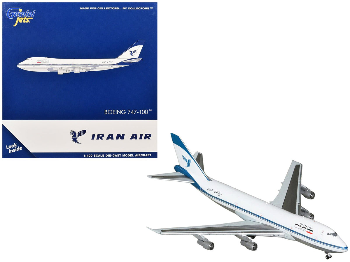 Boeing 747-100 Commercial Aircraft "Iran Air" (EP-IAM) White with Blue Stripes 1/400 Diecast Model by GeminiJets-GeminiJets-ModelCars.com