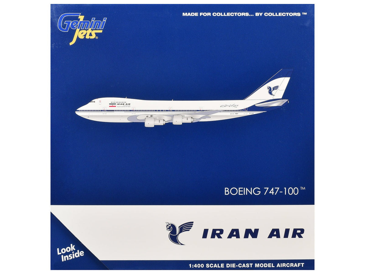 Boeing 747-100 Commercial Aircraft "Iran Air" (EP-IAM) White with Blue Stripes 1/400 Diecast Model by GeminiJets-GeminiJets-ModelCars.com