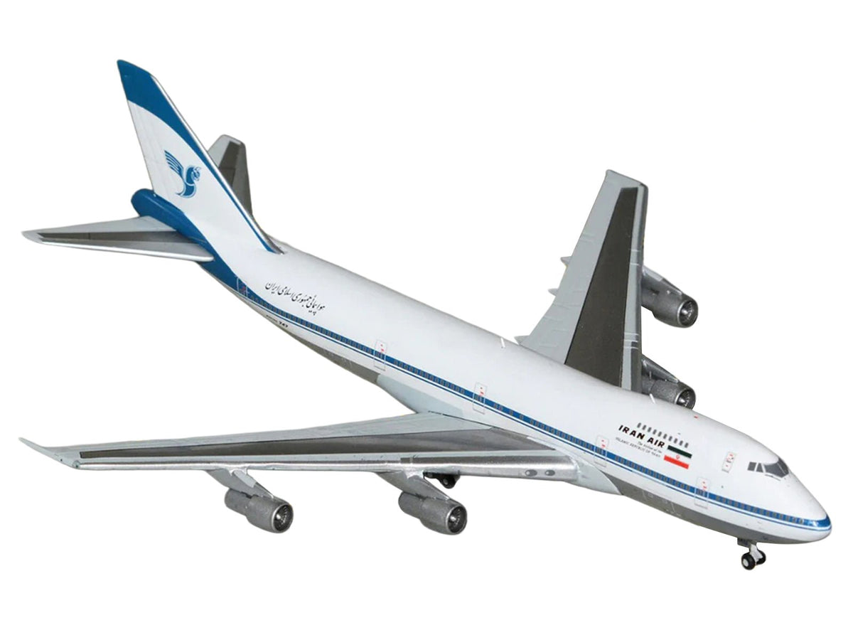 Boeing 747-100 Commercial Aircraft "Iran Air" (EP-IAM) White with Blue Stripes 1/400 Diecast Model by GeminiJets-GeminiJets-ModelCars.com