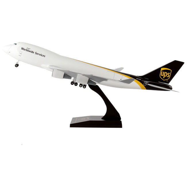 Boeing 747 - 400F Commercial Aircraft with Landing Gear "UPS Worldwide Services" (N570UP) White and Brown (Snap - Fit) 1/200 Plastic Model by Skymarks - Skymarks - ModelCars.com