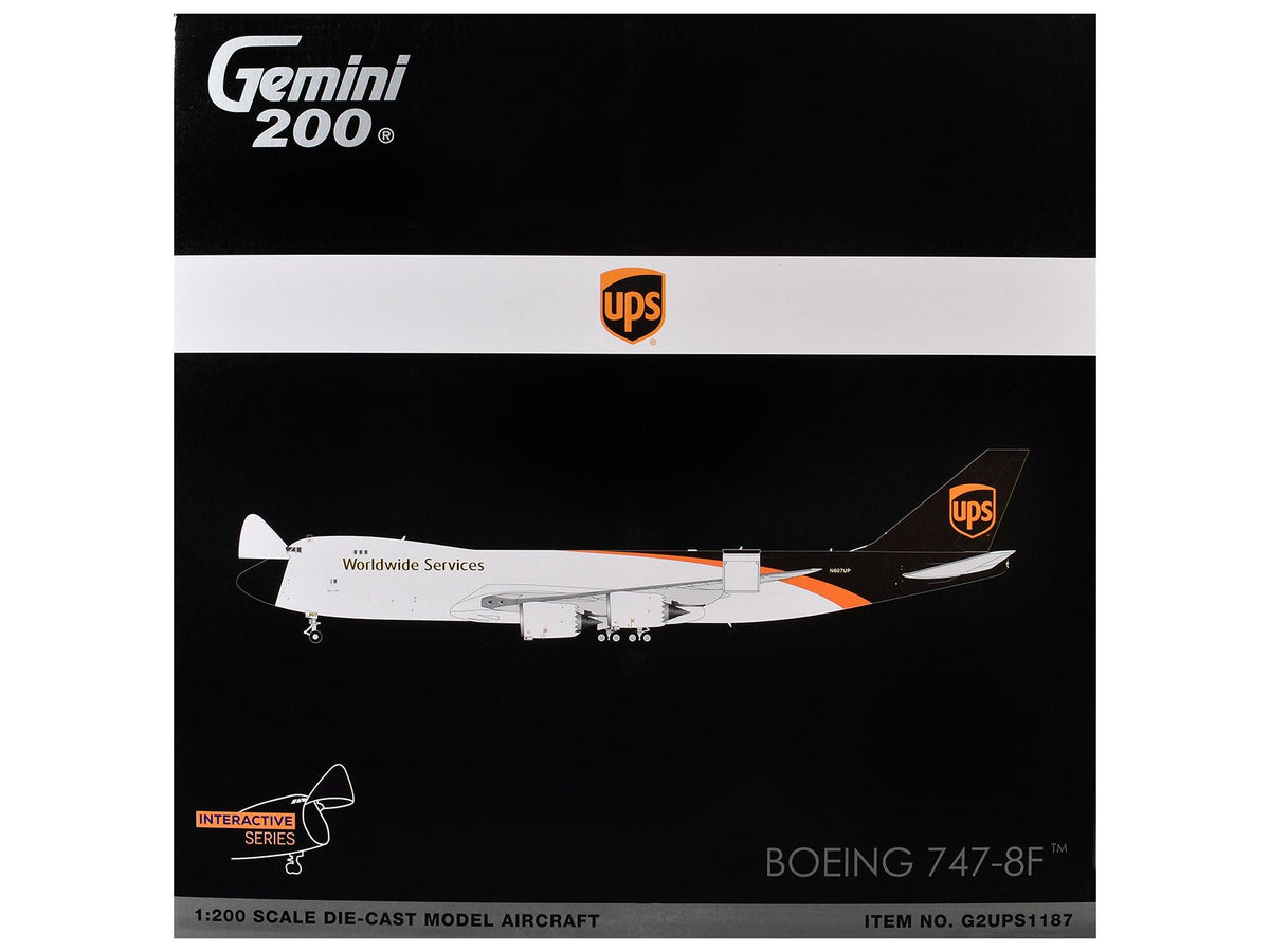 Boeing 747-8F Commercial Aircraft "UPS Worldwide Services" (N607UP) White with Brown Tail "Gemini 200 - Interactive Series" Series 1/200 Diecast Model by GeminiJets-GeminiJets-ModelCars.com