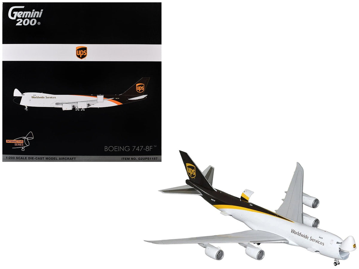 Boeing 747-8F Commercial Aircraft "UPS Worldwide Services" (N607UP) White with Brown Tail "Gemini 200 - Interactive Series" Series 1/200 Diecast Model by GeminiJets-GeminiJets-ModelCars.com