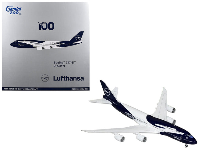 Boeing 747-8I Commercial Aircraft "Lufthansa 100 Years" (D-ABYN) Dark Blue and White "Gemini 200" Series 1/200 Diecast Model Airplane by GeminiJets-GeminiJets-ModelCars.com