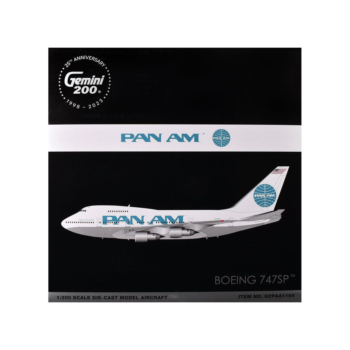Boeing 747SP Commercial Aircraft "Pan American Airways" (N531PA) White with Blue Tail Graphics "Gemini 200" Series 1/200 Diecast Model Airplane by GeminiJets-GeminiJets-ModelCars.com