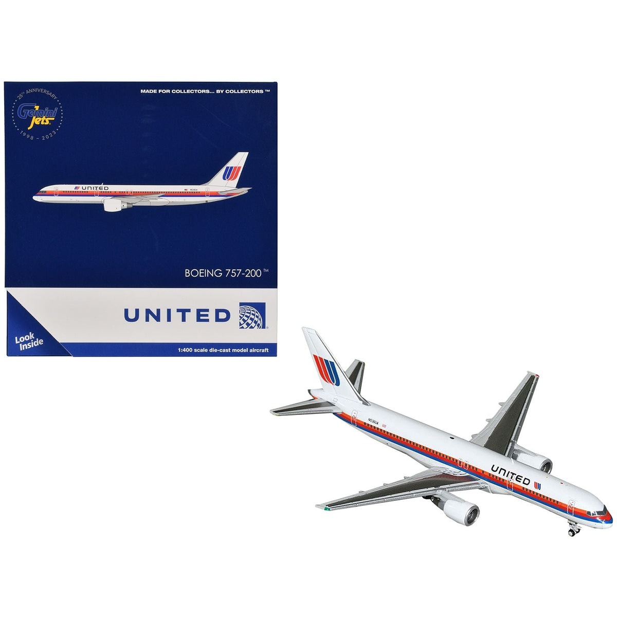 Boeing 757-200 Commercial Aircraft "United Airlines" (N536UA) White with Stripes 1/400 Diecast Model Airplane by GeminiJets-GeminiJets-ModelCars.com