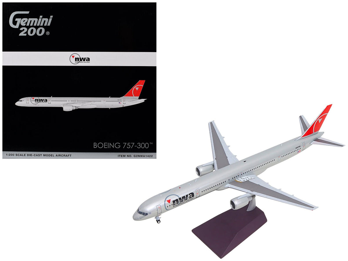 Boeing 757-300 Commercial Aircraft "Northwest Airlines" (N587NW) Silver with Red Tail "Gemini 200" Series 1/200 Diecast Model by GeminiJets-GeminiJets-ModelCars.com