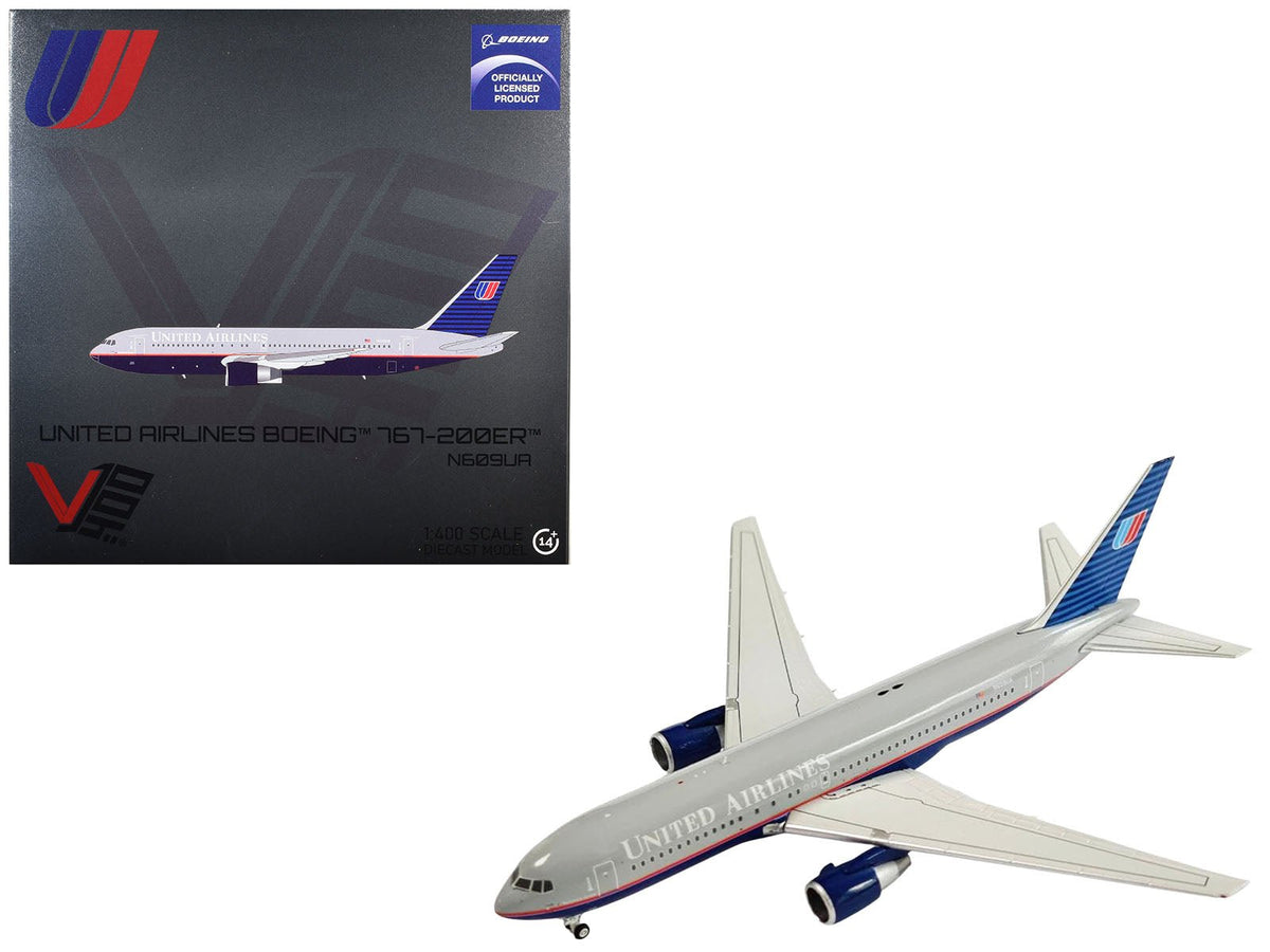 Boeing 767-200ER Commercial Aircraft "United Airlines" (N609UA) Gray with Blue Tail 1/400 Diecast Model by V1:400-V1:400-ModelCars.com