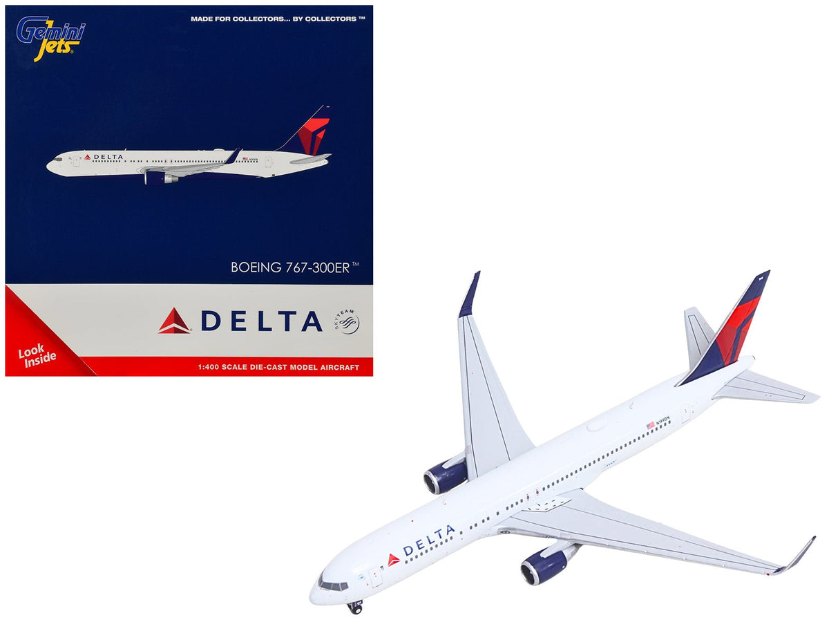 Boeing 767-300ER Commercial Aircraft "Delta Air Lines" (N199DN) White with Red and Blue Tail 1/400 Diecast Model by GeminiJets-GeminiJets-ModelCars.com