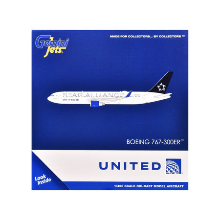 Boeing 767 - 300ER Commercial Aircraft "United Airlines Star Alliance" (N76516) White with Black Tail 1/400 Diecast Model Airplane by GeminiJets - GeminiJets - ModelCars.com