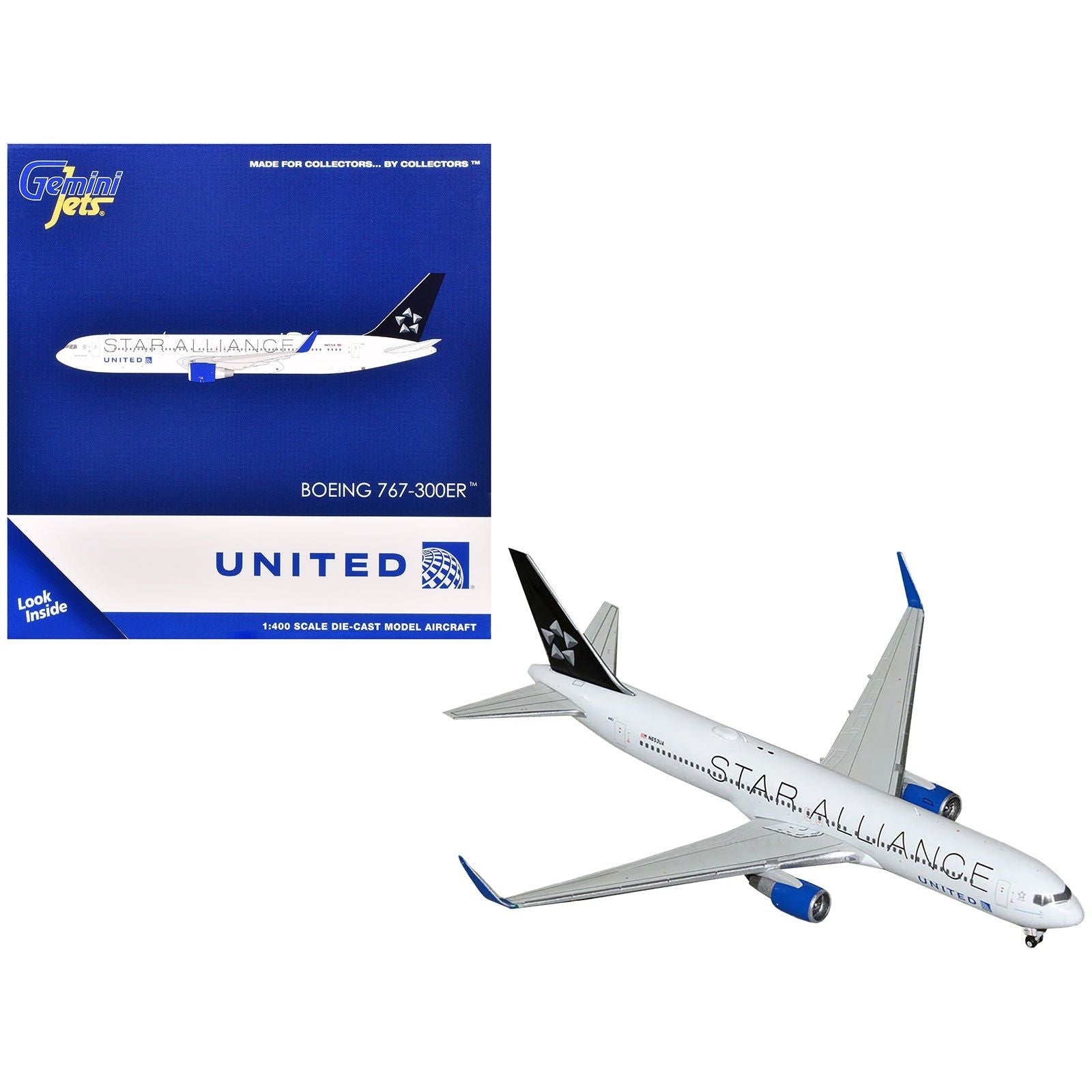 Boeing 767 - 300ER Commercial Aircraft "United Airlines Star Alliance" (N76516) White with Black Tail 1/400 Diecast Model Airplane by GeminiJets - GeminiJets - ModelCars.com
