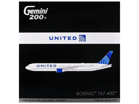 Boeing 767-400 Commercial Aircraft "United Airlines" (N76064) White with Blue Tail Graphics "Gemini 200" Series 1/200 Diecast Model Airplane by GeminiJets-GeminiJets-ModelCars.com