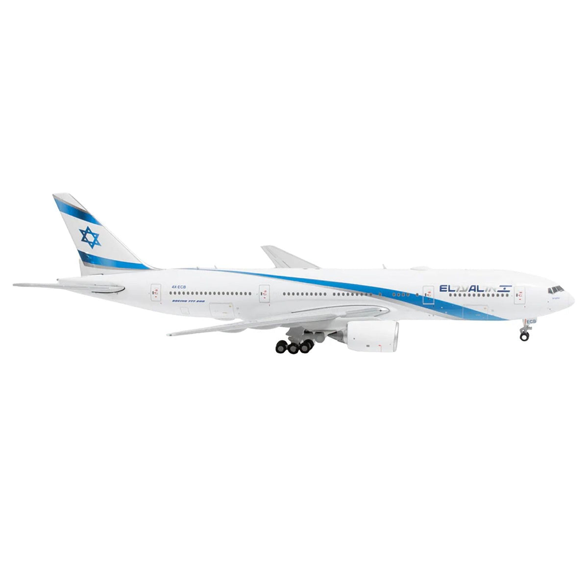 Boeing 777-200ER Commercial Aircraft "EL AL Israel Airlines" (4X-ECB) White with Blue Stripes 1/400 Diecast Model Airplane by GeminiJets-GeminiJets-ModelCars.com