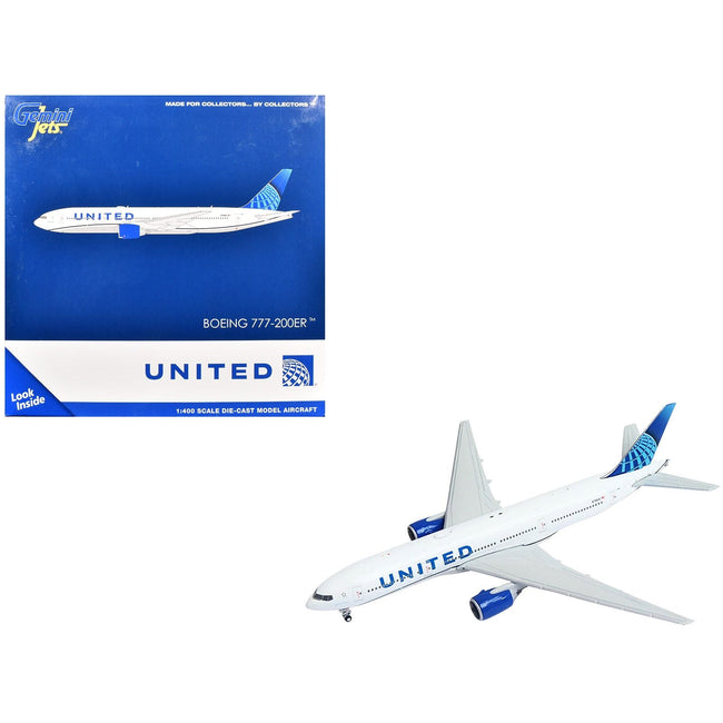 Boeing 777-200ER Commercial Aircraft "United Airlines" (N798UA) White with Blue Tail 1/400 Diecast Model Airplane by GeminiJets-GeminiJets-ModelCars.com