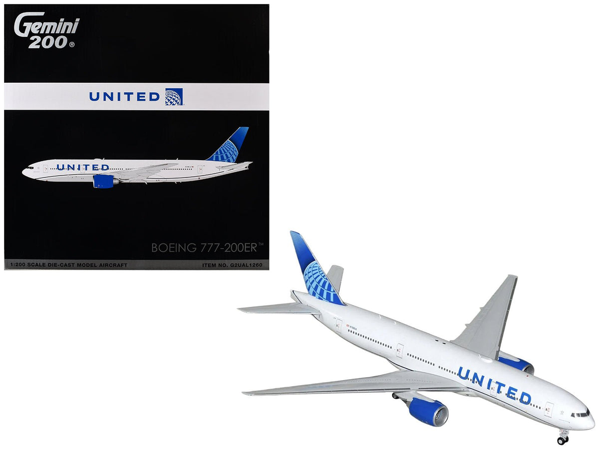 Boeing 777-200ER Commercial Aircraft "United Airlines" (N798UA) White with Blue Tail "Gemini 200" Series 1/200 Diecast Model by GeminiJets-GeminiJets-ModelCars.com