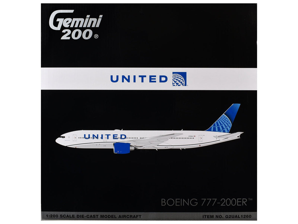 Boeing 777-200ER Commercial Aircraft "United Airlines" (N798UA) White with Blue Tail "Gemini 200" Series 1/200 Diecast Model by GeminiJets-GeminiJets-ModelCars.com