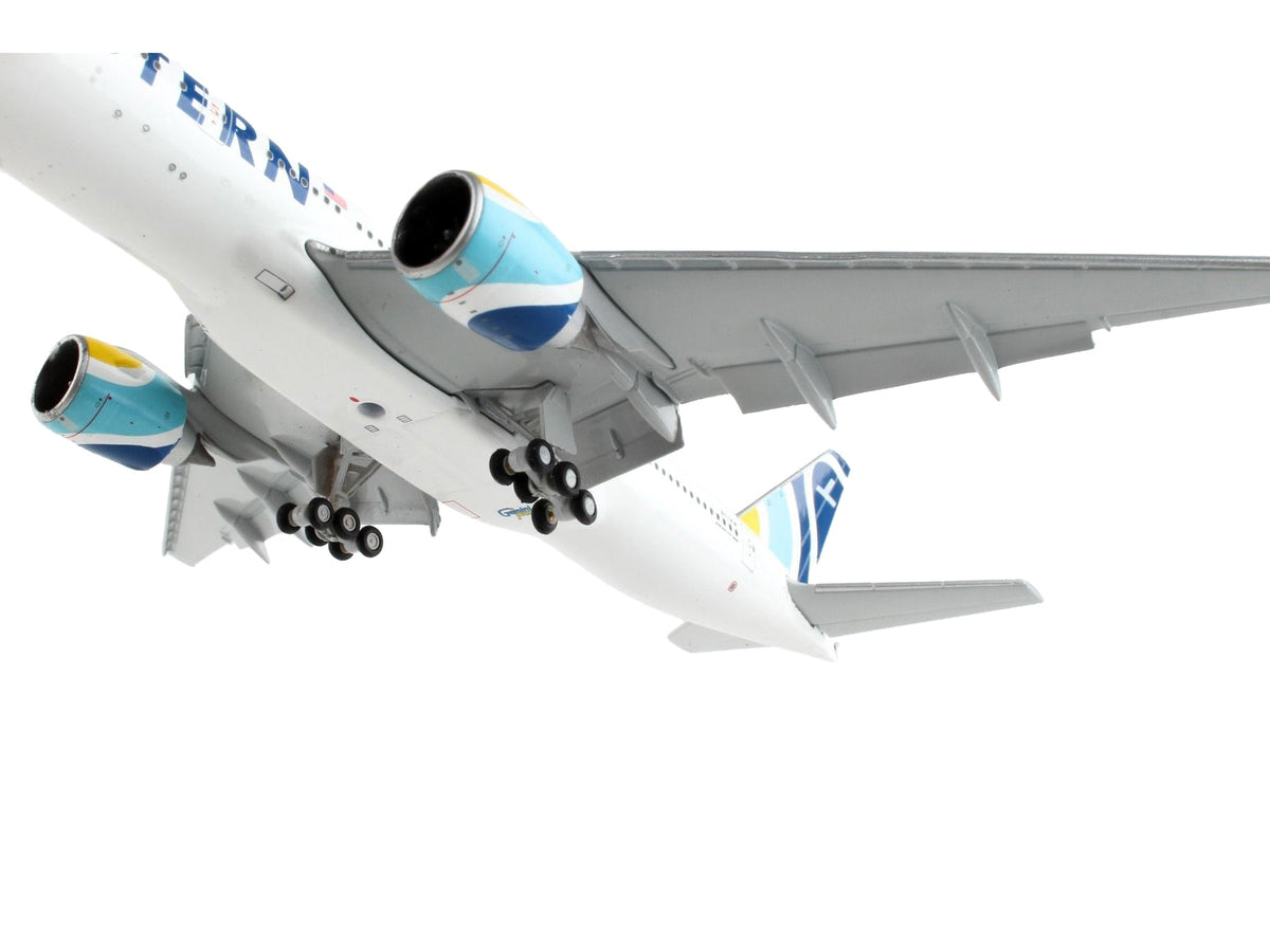 Boeing 777-200ER Commercial Aircraft with Flaps Down "Eastern Air Lines" White with Striped Tail 1/400 Diecast Model Airplane by GeminiJets-GeminiJets-ModelCars.com