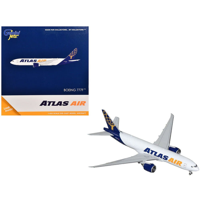 Boeing 777-200LR Commercial Aircraft "Atlas Air" (N703GT) White with Blue Tail 1/400 Diecast Model Airplane by GeminiJets-GeminiJets-ModelCars.com