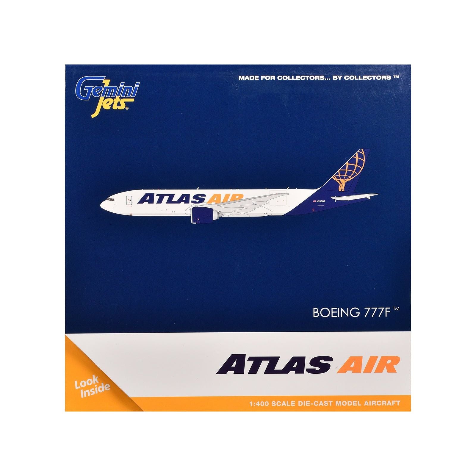 Boeing 777 - 200LR Commercial Aircraft "Atlas Air" (N703GT) White with Blue Tail 1/400 Diecast Model Airplane by GeminiJets - GeminiJets - ModelCars.com