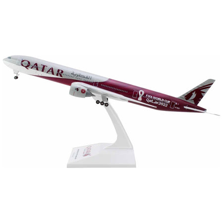 Boeing 777 - 300 Commercial Aircraft with Landing Gear "Qatar Airways - FIFA World Cup Qatar 2022" Gray and Dark Red (Snap - Fit) 1/200 Plastic Model by Skymarks - Skymarks - ModelCars.com