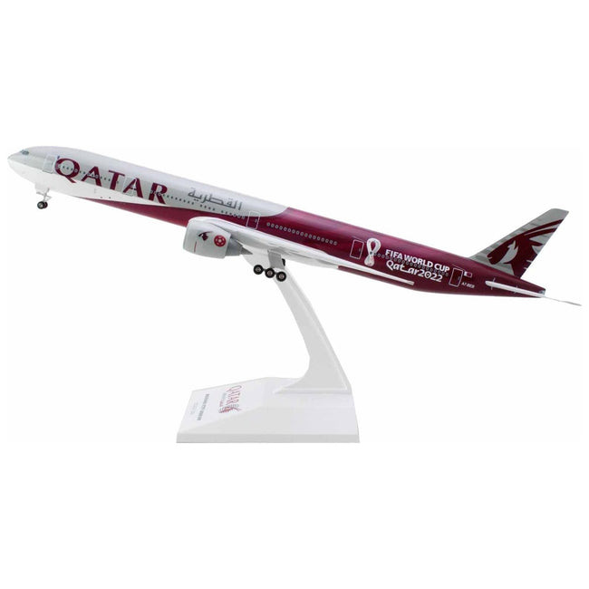 Boeing 777 - 300 Commercial Aircraft with Landing Gear "Qatar Airways - FIFA World Cup Qatar 2022" Gray and Dark Red (Snap - Fit) 1/200 Plastic Model by Skymarks - Skymarks - ModelCars.com